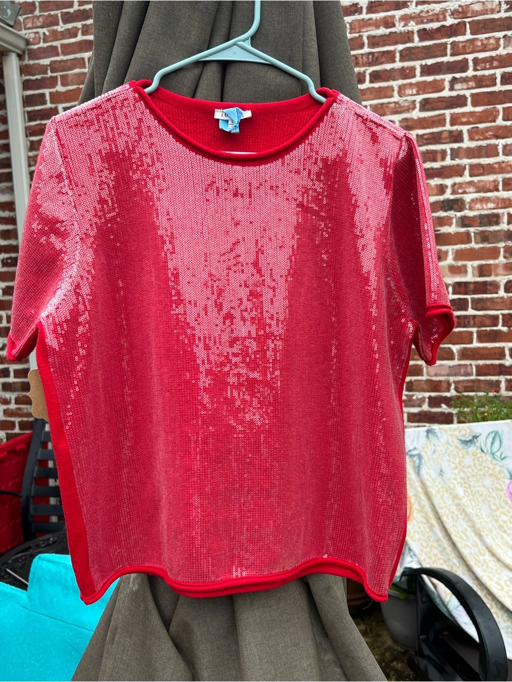 JODIFL Red Sequin Short Sleeve Sweater